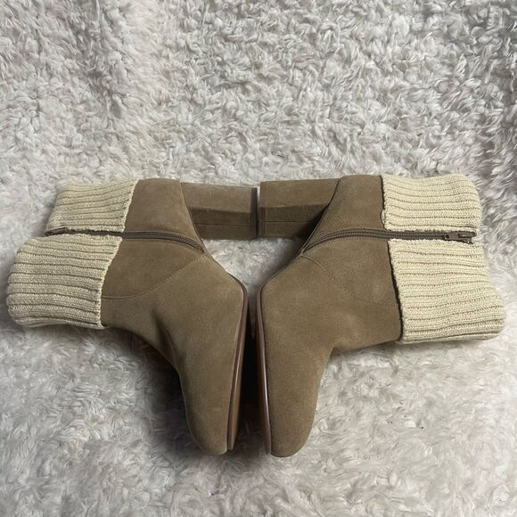 TORRID  leather Khaki Suede Cable Knit Top  ankle boots Block Heels SZ 12.5W - Picture 6 of 12